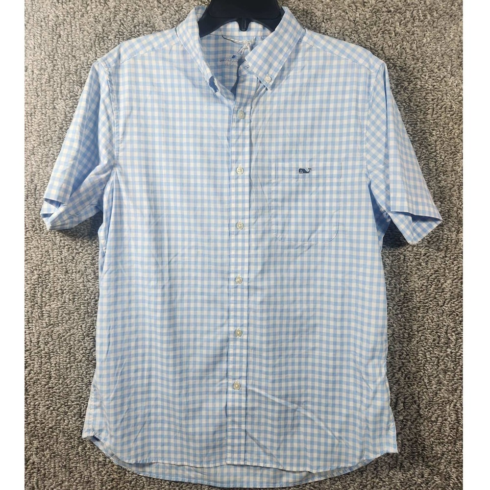 Vineyard Vines Shirt Blue Gingham OTG Performance Button Down Mens Medium